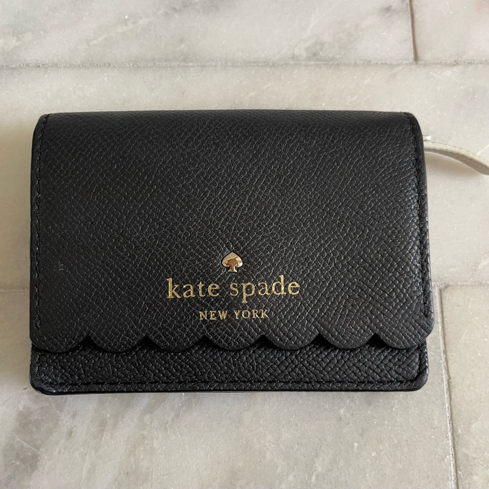 Small Kate Spade Wallet Black Saffiano Leather Gold Tone Kate Emblem & Hardware